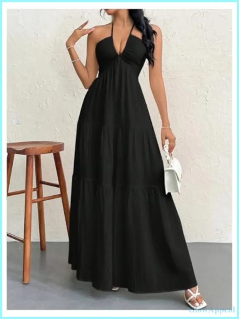 Summer Halter Sundress Formal Wedding Guest Dress Backless Flowy Maxi